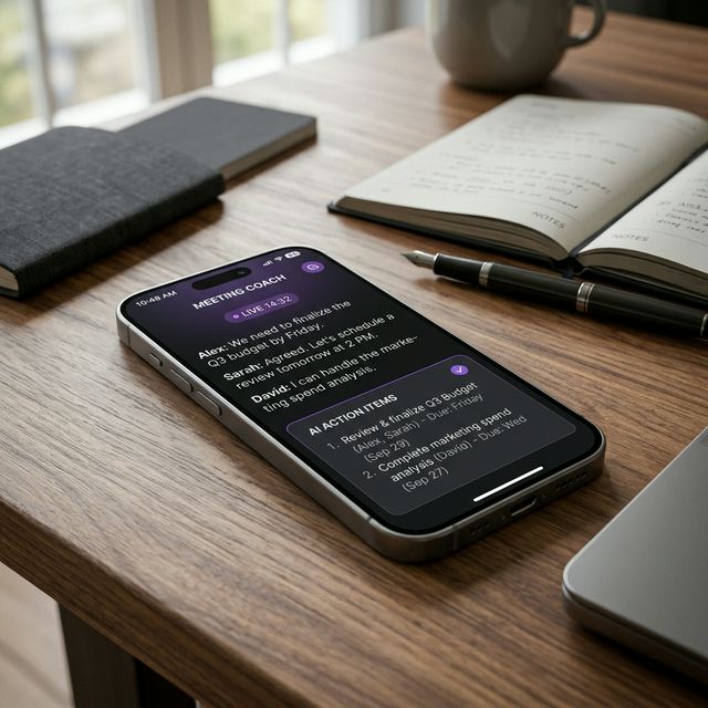 Meeting Coach application UI running on a smartphone